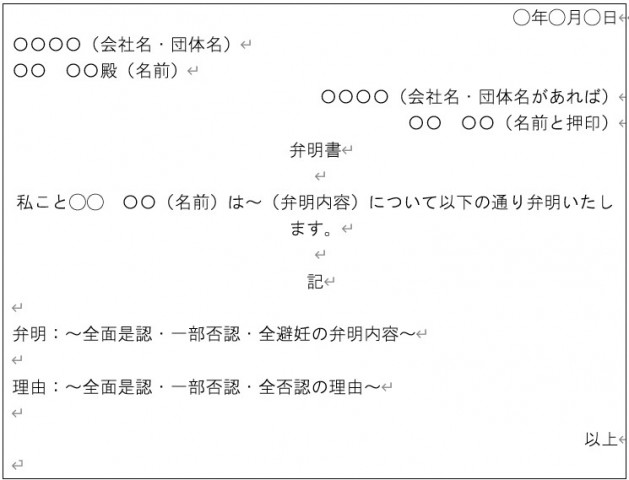 弁明通知書のひな形の例