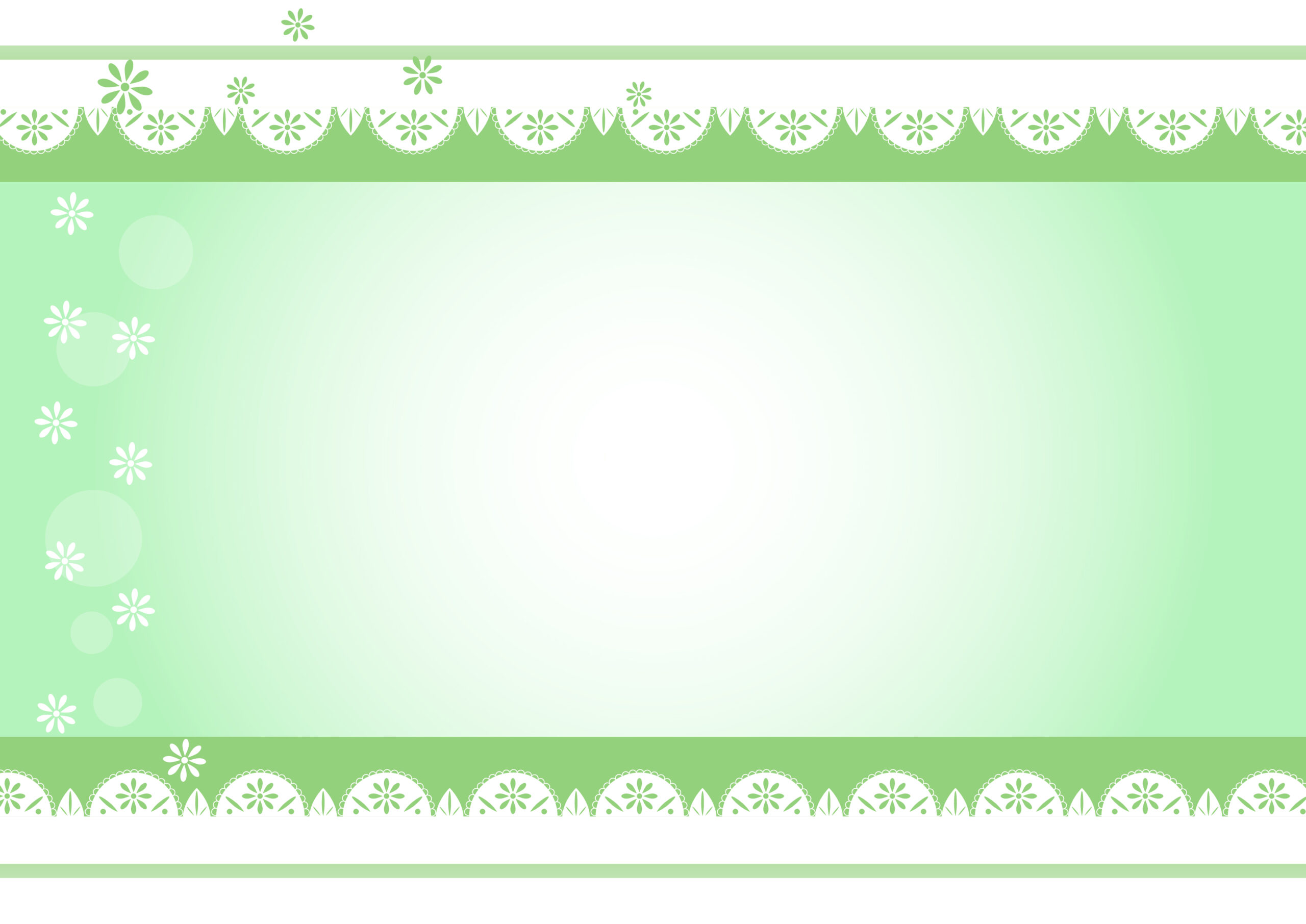 個人で経営するネイルサロンやエステの臨時休業のお知らせの張り紙やＳＮＳ投稿の文字背景・壁紙に使えるフレームになり、花模様入りのレースと爽やかな緑色デザインの飾り枠です。ポスターやＰＯＰ作成などにもご使用いただけます。ダウンロード：J