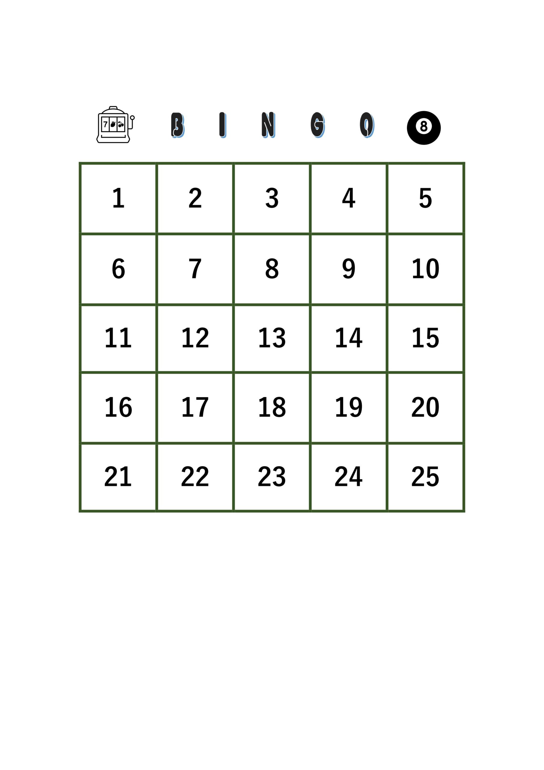 学校行事や会社での飲み会と忘年会や懇親会で使えるビンゴゲームチェック表のテンプレートとなります。ExcelとWordで数字を入れて作成後に印刷する事で利用可能です。一般的なビンゴゲームのカードを作成しました。縦横5×5の表に数字を入