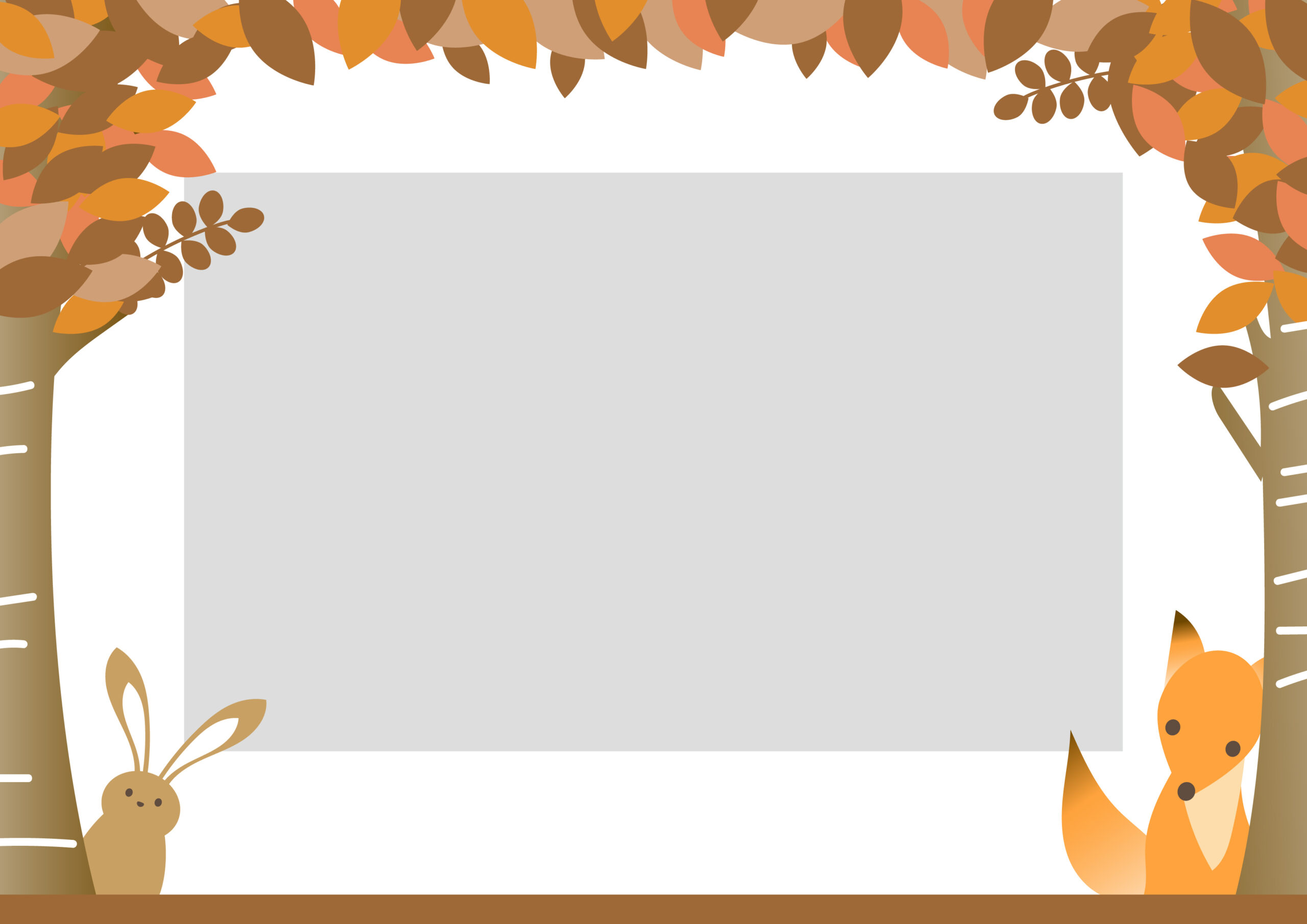 季節を感じるかわいいフレーム素材！秋の森の背景とキツネとウサギのイラストデザインで、9月や10月、11月に開催する音楽会などのイベント告知ポスターや張り紙などの作成におすすめの飾り枠となっております。ダウンロード：JPGA4サイ