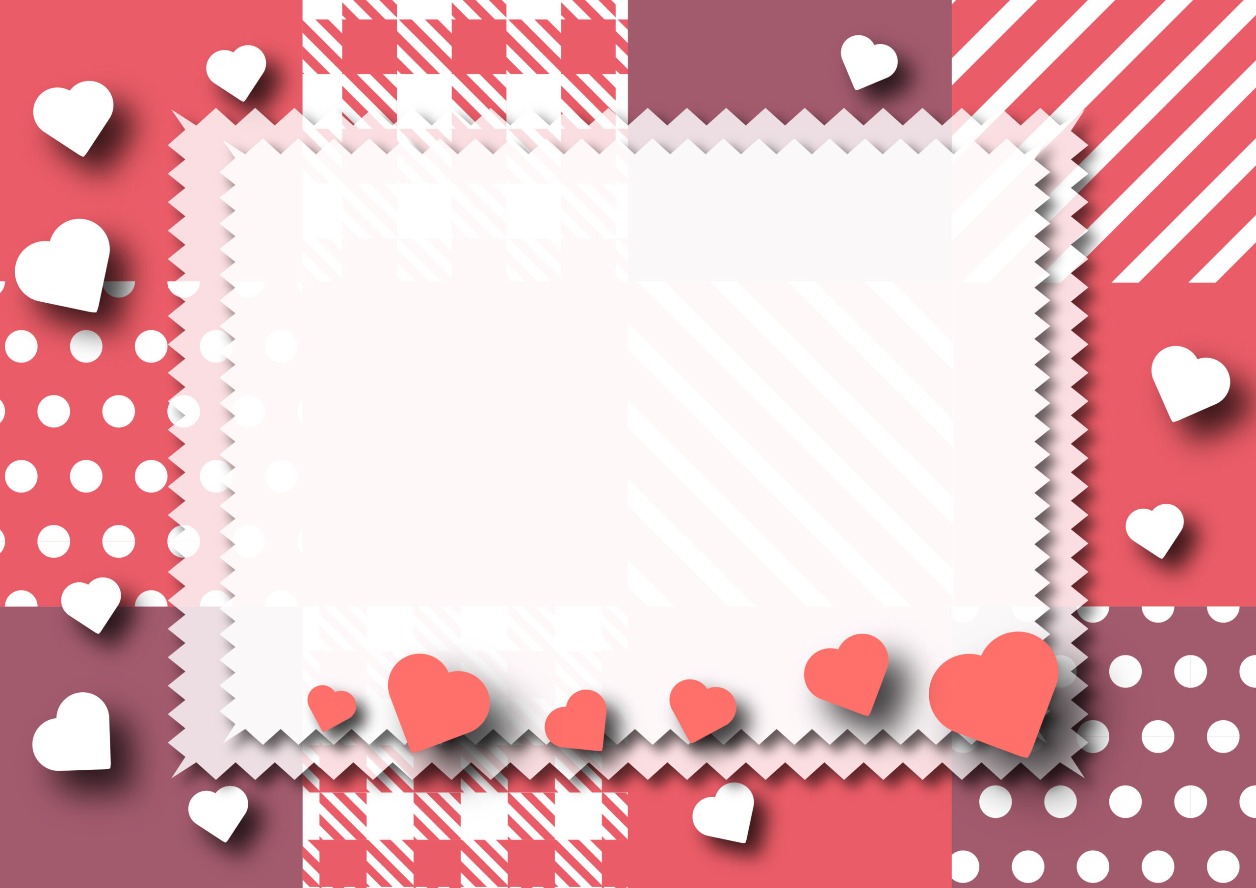 バレンタインのチラシやお知らせポスターなどの作成に使いやすいハート柄デザインのフレーム素材になります。JPGデータをエクセルやワードに挿入し、写真や画像と合わせてメッセージカードなども作成頂く事ができます。ダウンロード：JPGA