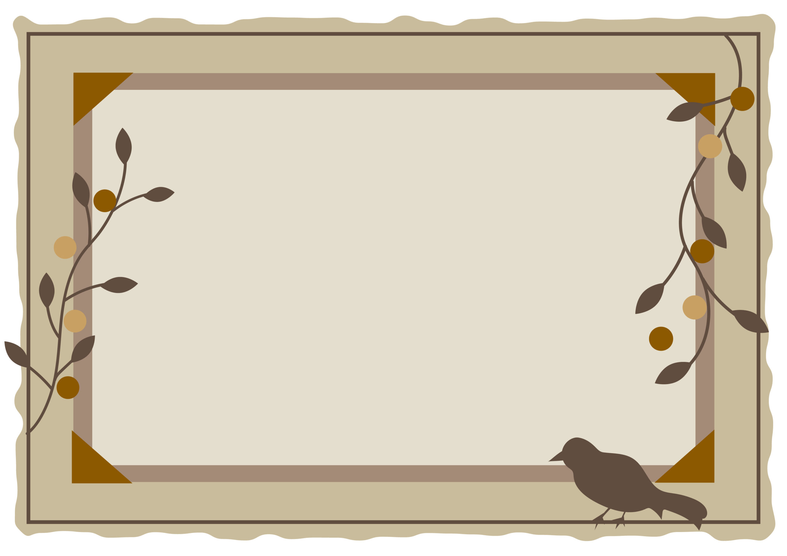 秋に行う敬老会の案内状や招待状のハガキ、施設内のお知らせの張り紙にご活用いただける落ち着いたデザインのかわいいフレーム素材になります。鳥や植物が飾り枠に描かれており、手書きやパソコンで文字の記載が可能です。ダウンロード：JPGA