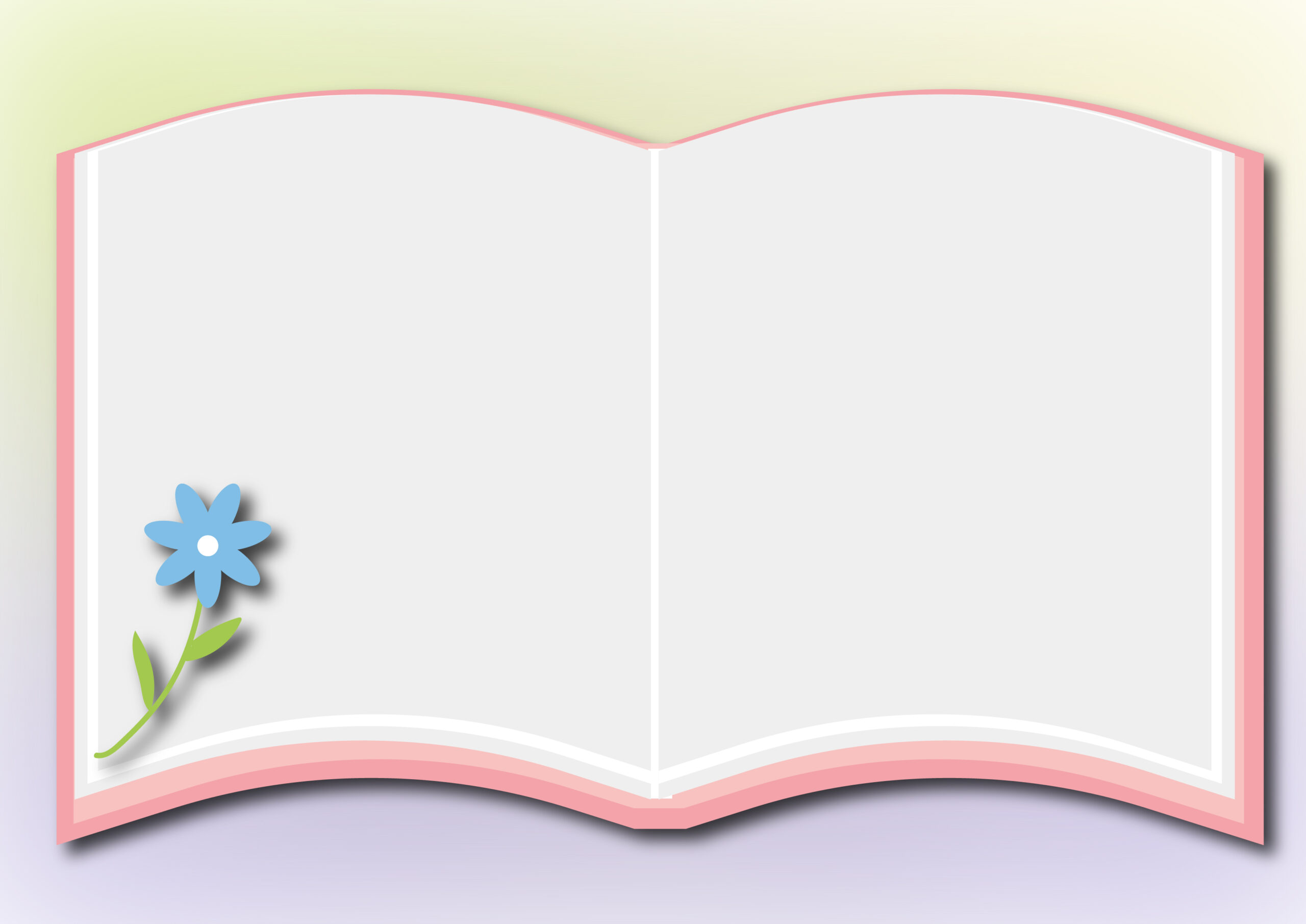 観察日記や夏休みの宿題の飾り枠に役立つ本のイラストフレーム素材となっております。左端に描かれた青い花がかわいいデザインです。図書室や図書館の注意喚起やお知らせの張り紙などにもおすすめのフレームになります。ダウンロード：JPGA4