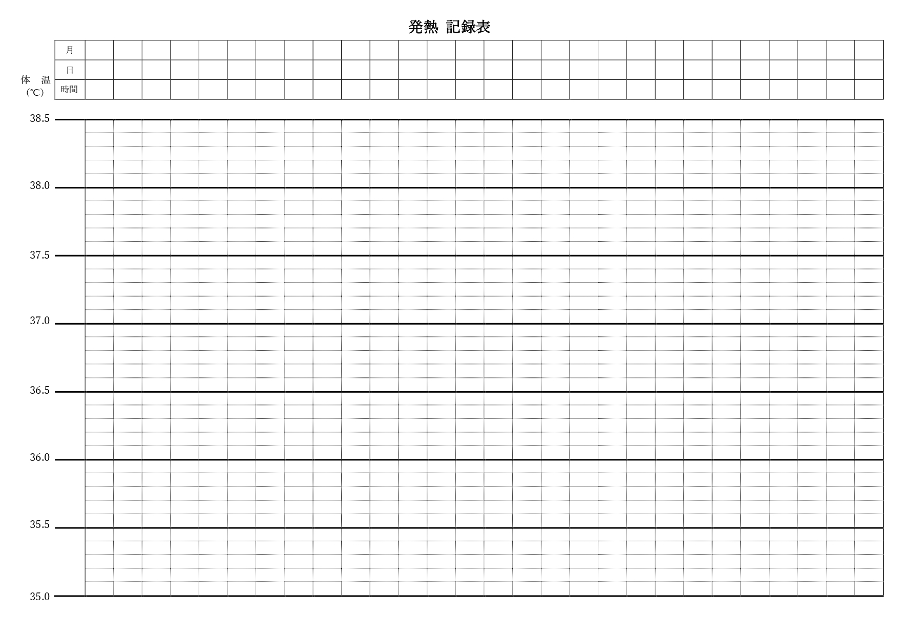 発熱記録表（体温・検温）グラフのテンプレートでExcel・Wordで編集しPDFで手書きにて記入を行う事が出来ます。ダウンロードを行った後にお好きな素材より作成