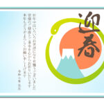 賀詞あり・なし、挨拶文あり・なしを選べる便利な年賀状テンプレート。富士山と初日の出のイラストを囲う様に干支の蛇が詞あり・なし、挨拶文あり・なしを選べる便利な年賀