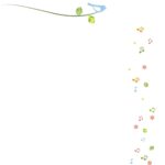 楽器・音楽教室（歌を歌う青い鳥と音符・小花）かわいいイラストフレーム・お知らせや案内に使える素材となり、ダウンロード後に利用可能です。 青い鳥が歌を歌っているデ