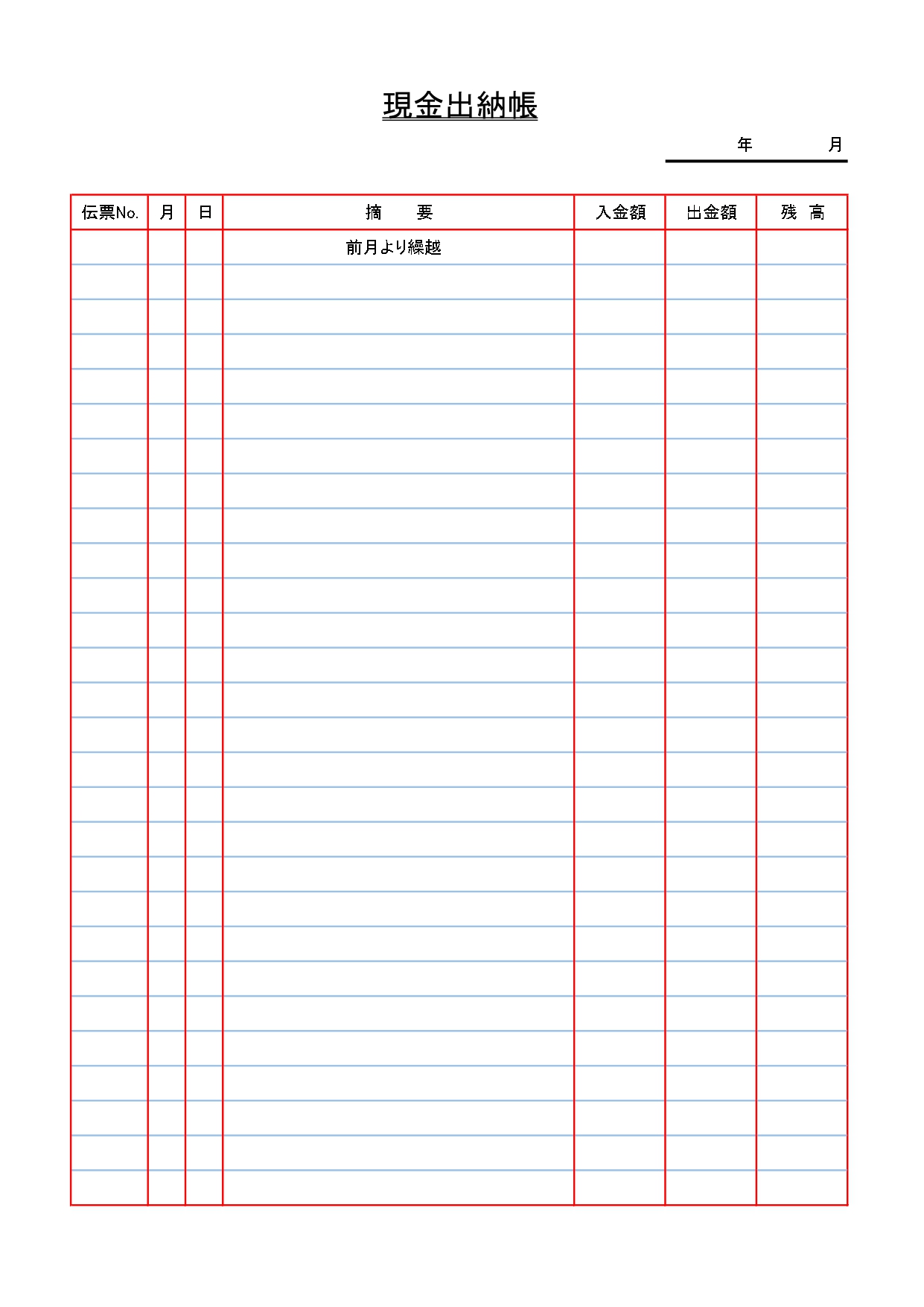 シンプルな現金出納帳のテンプレート☆Excel･Word･PDF有り（書き方は簡単） 現金の収支を記録する現金出納帳のテンプレートです。（A4縦型） 伝票No.