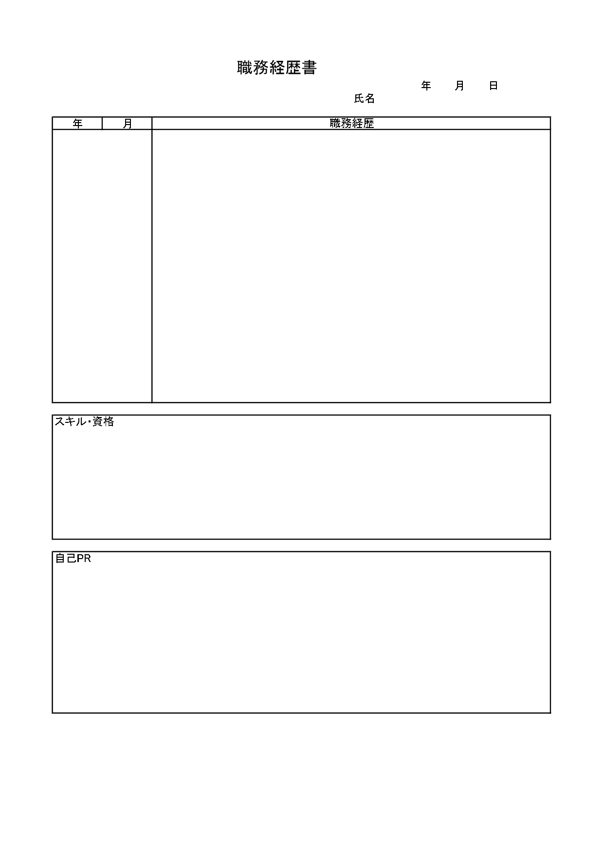 書き方が簡単なシンプルな職務経歴書「自己PR・スキル・資格欄」エクセル・ワードのテンプレートとなります。印刷して手書きで利用されたい場合はPDFもセットで利用可