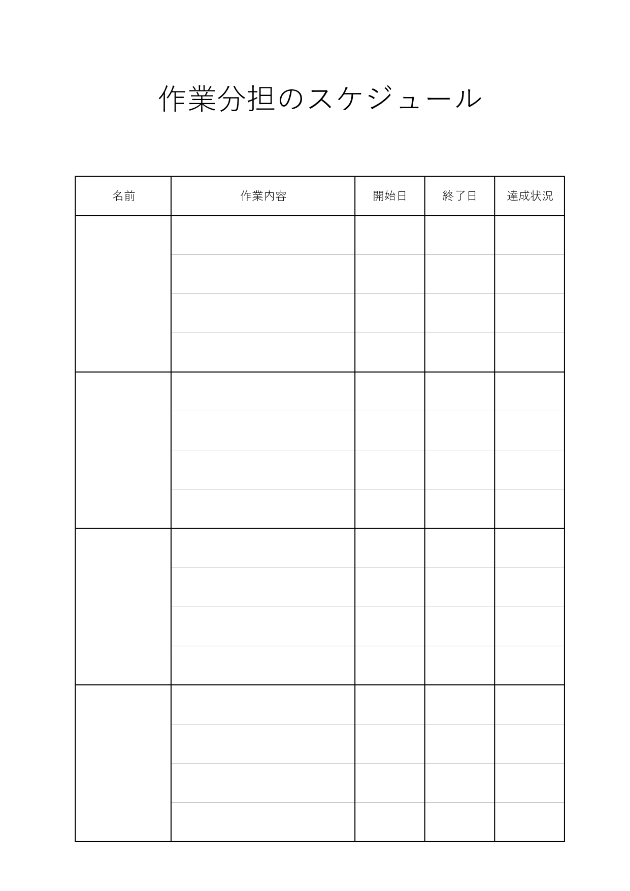見やすい！シンプルな役割・業務・仕事の作業分担表「Excel・Word・PDF」のテンプレートとなります。作業や業務をチームや作業員で分担する時に作成する分担表