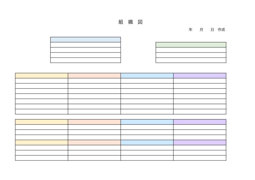 シンプルな表形式の組織図ビジネ