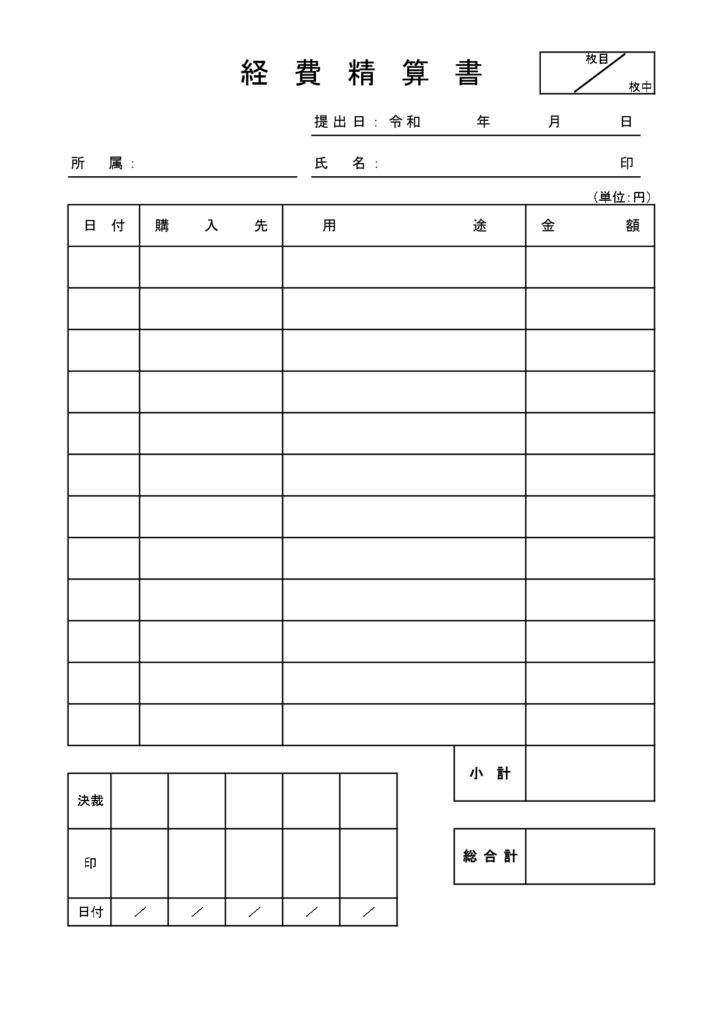 経費精算書 （エクセルで簡単管