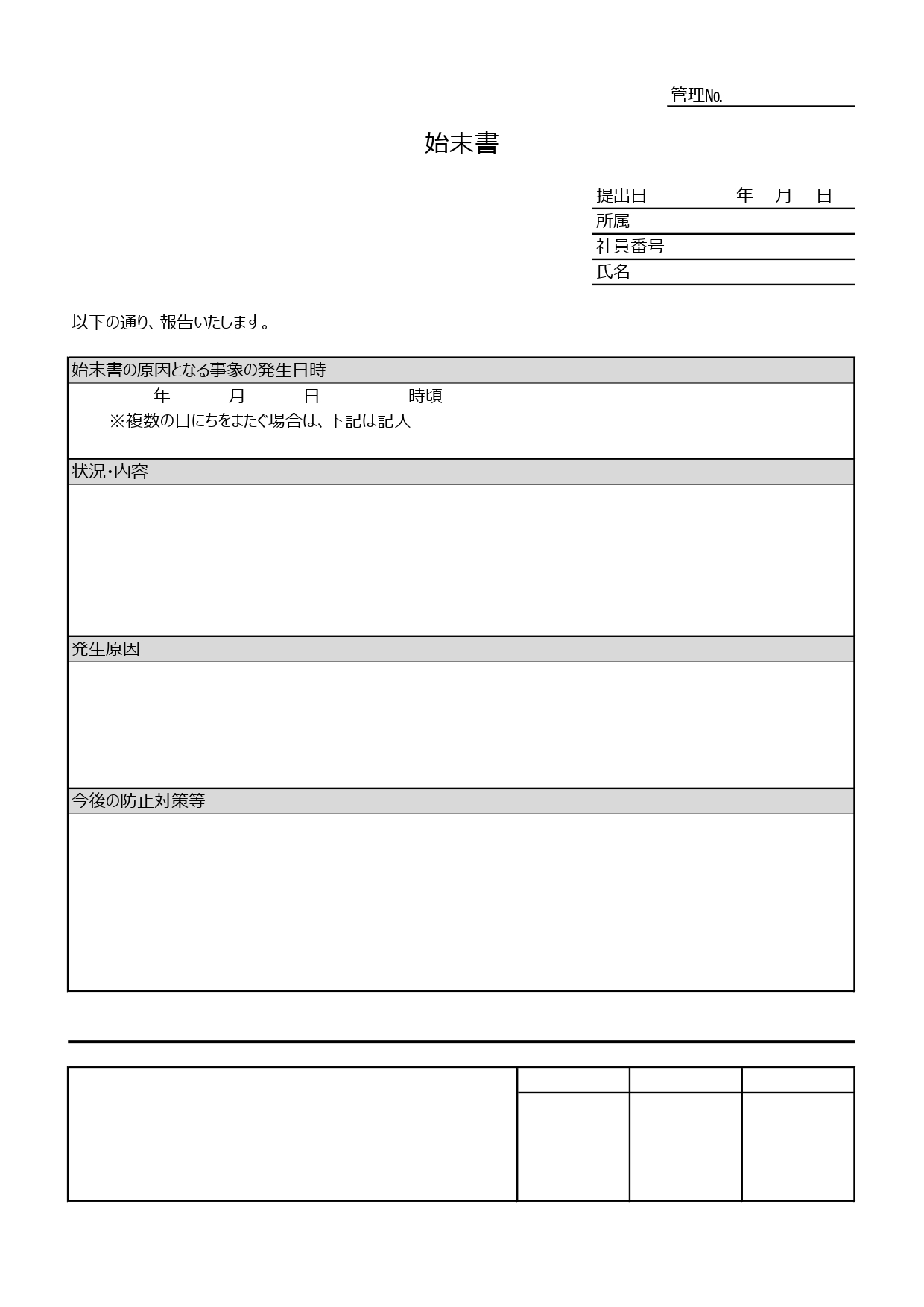 無料テンプレート 始末書 損失