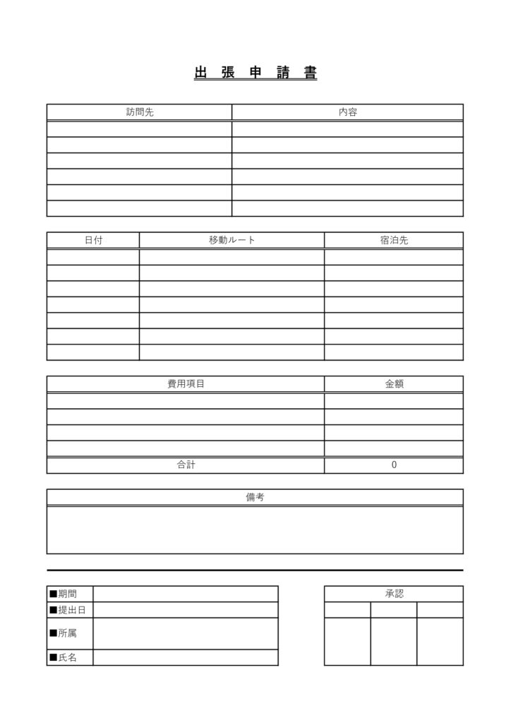 出張申請書となり書き方が簡単シ